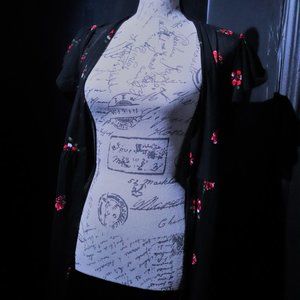 Star Sky | Black and Red Floral Kimono